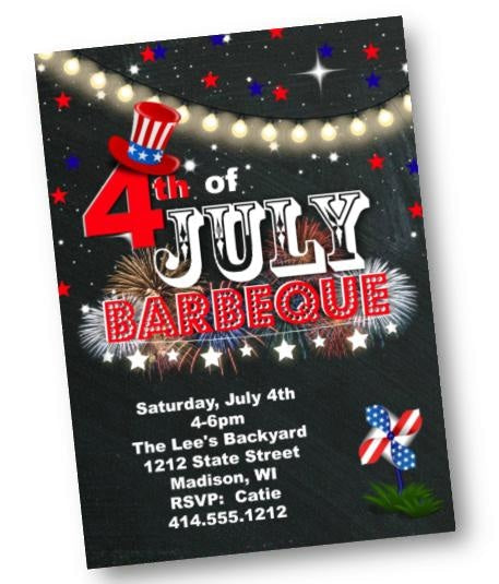 4th of July Barbecue Invitation - Independence Day Party Invite Chalkboard Red White Blue