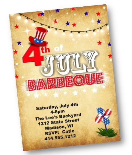 4th of July Barbecue Invitation - Independence Day Party Invite Papyrus Red White Blue