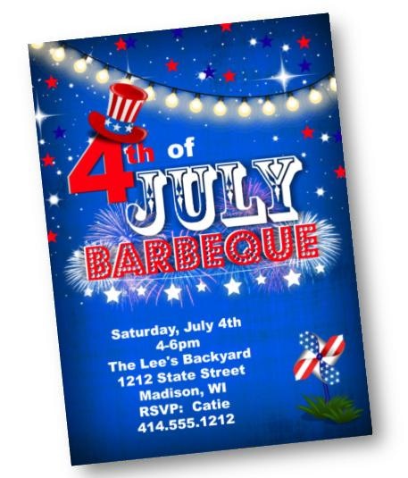 4th of July Barbecue Invitation - Independence Day Party Invite Red White Blue