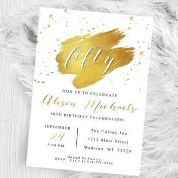 Adult Birthday Invitation for Men or Women - 40th - 50th - 60th - 70th - ANY AGE - White and Gold Birthday Party Invite - Birthday