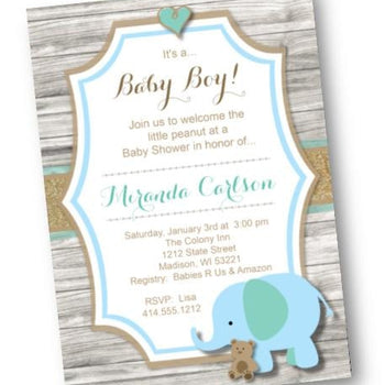 Blue Elephant Baby Shower Invitation for Boy or Gender Nuetral - Baby Shower Invitation