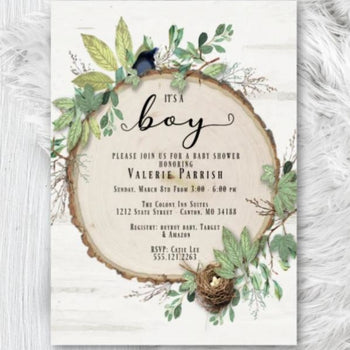 Botanical Baby Shower Invitation Rustic Greenery Botanical Boy Girl or Gender Neutral Bird with nest Woodland Invite - Baby Shower