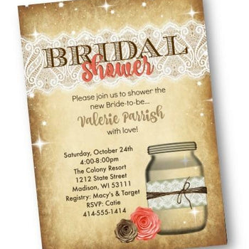 Coral Mason Jar Bridal Shower Invitation Rustic Flyer - Bridal Shower Invitation