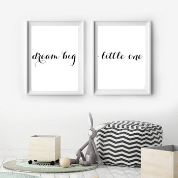 Dream Big Little One Wall Art Print - Girl Bedroom Decor - Minimalist Nursery Wall Picture