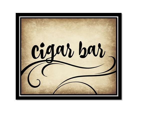 INSTANT DOWNLOAD - Cigar Bar Sign - Wedding Decor - Rustic Swirl Script