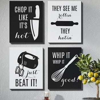 Kitchen Wall Art Print Set of 4 - Music Rap Quotes - Funny Minimal Wall Art Black and White - FREE SHIPPING