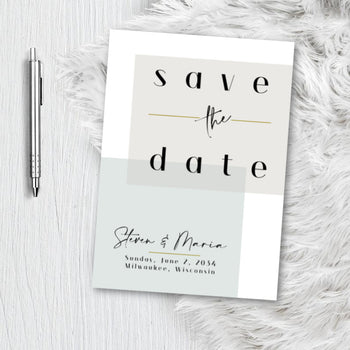 Minimalist Modern Block Save the Date Invitation Announcement Engagement card - sage Green mint - gold Minimalist Invite