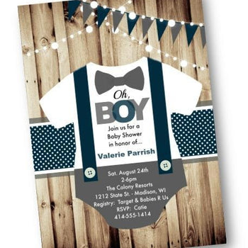 Onesie Boy Baby Shower Invitation - Rustic baby shower invite flyer for boys - Baby Shower Invitation