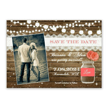 Photo Rustic Mason Jar Save the Date Wedding Invitation - Save the Date