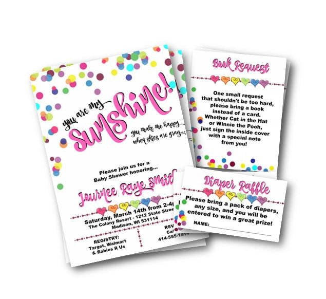 Rainbow Baby Shower Invitation Confetti You are my Sunshine Flyer