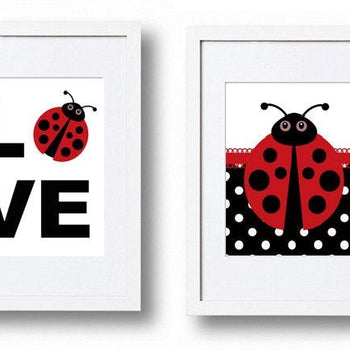 Red Ladybug Wall Art Prints - Set of 2 - Girls Bedroom Pictures