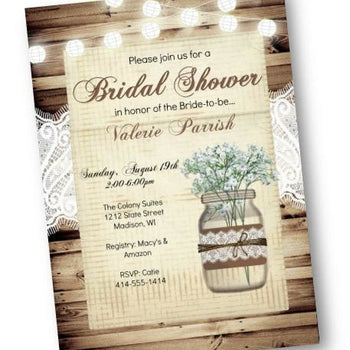 Rustic Lace Mason Jar Bridal Shower Invitation with babys breath - Bridal Shower Invitation