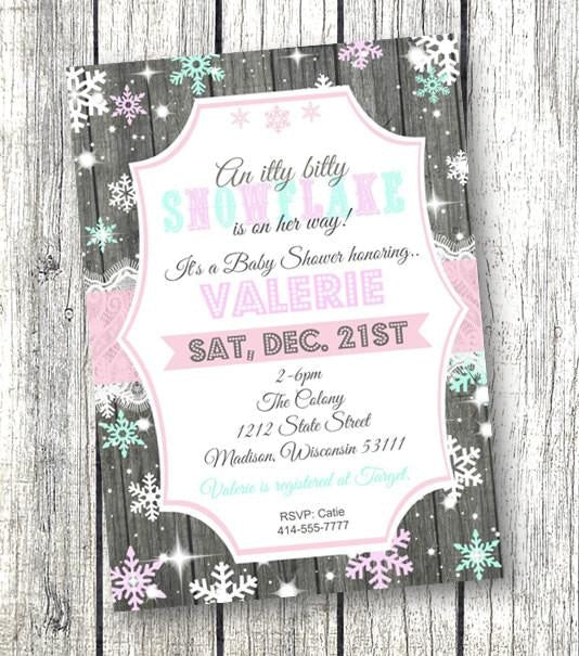 Snowflake Baby Shower Invitation Flyer in Teal - Winter Wonderland