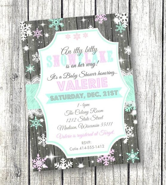 Snowflake Baby Shower Invitation Flyer in Teal - Winter Wonderland