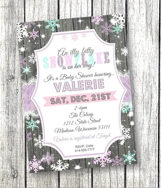 Snowflake Baby Shower Invitation Flyer in Teal - Winter Wonderland