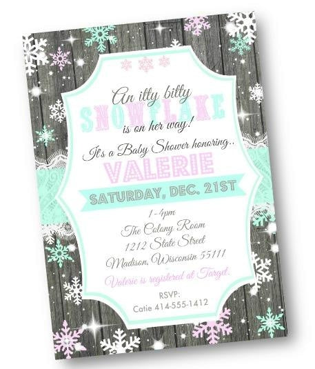 Snowflake Baby Shower Invitation Flyer in Teal - Winter Wonderland