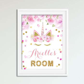 Unicorn Wall Art - Pink and Gold - Girls Bedroom Decor - Personalized Name Wall Picture
