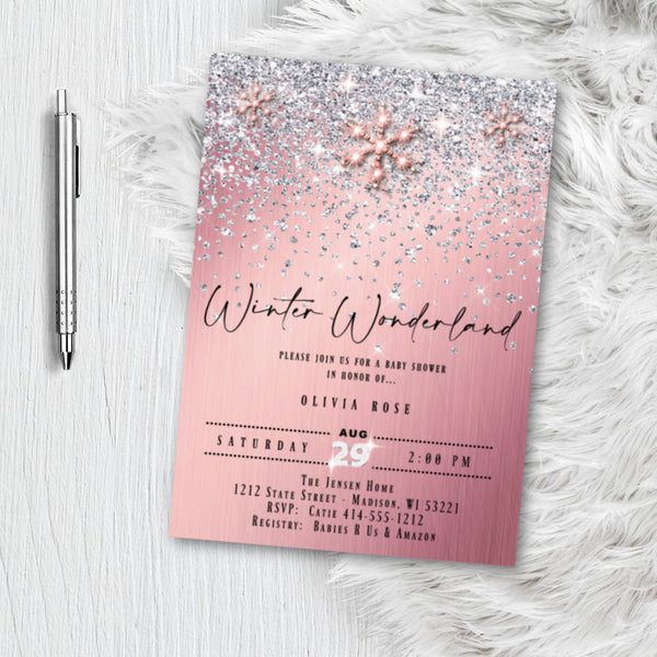 Winter fashion wonderland baby shower invitations