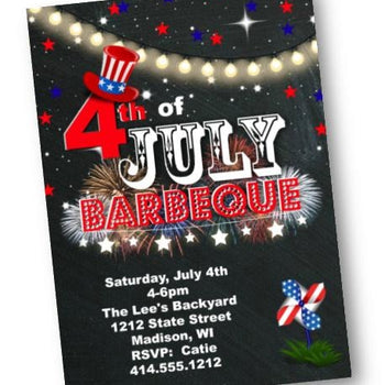 4th of July Barbecue Invitation - Independence Day Party Invite Chalkboard Red White Blue - Holiday Invitation