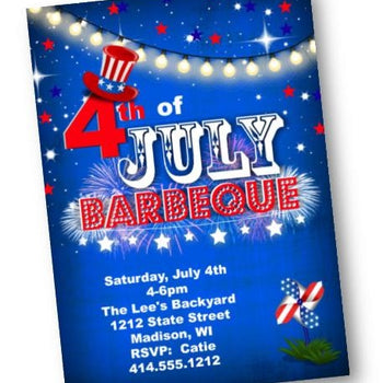 4th of July Barbecue Invitation - Independence Day Party Invite Red White Blue - Holiday Invitation