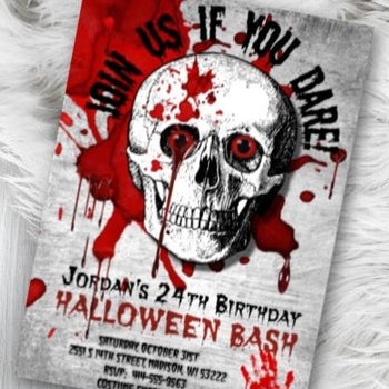 Adult Halloween Birthday Invitation - Scary Adult Skull Bloody Scary Halloween Party Invitation - Holiday Invitation