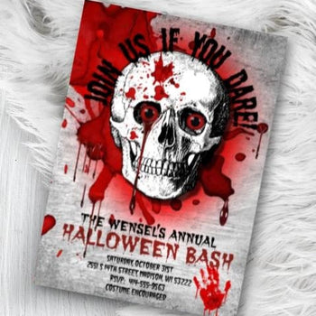 Adult Skull Halloween Invitation - Adult Skull Bloody Scary Halloween Party Invitation - Holiday Invitation