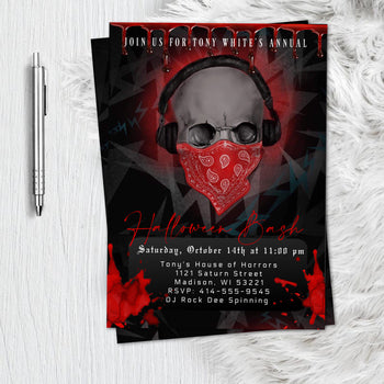 Adult Halloween Birthday Invitation  - Scary Adult Skull  Bloody Scary Halloween Party Invitation