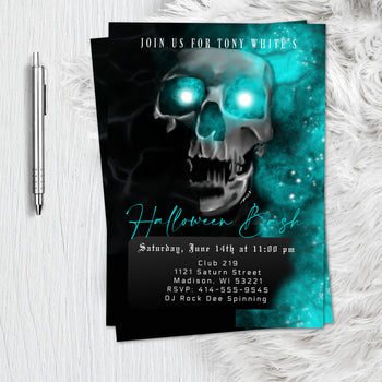 Adult Skull Halloween Birthday Invitation  - Scary Adult Skull Spooky scary Halloween Party Invitation