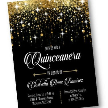 Black and Gold Quinceanera Invitation - Sweet Sixteen or Sweet Fifteen invite - classic - elegant - 15 16 - ANY AGE! - Birthday Invitation