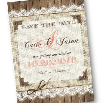 Coral Burlap And Lace Save the Date Invitation - Save the Date