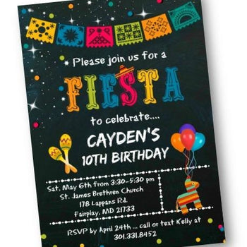 Fiesta Birthday Party Invitation - Chalkboard Mexican Fiesta Themed Invites - Birthday Invitation