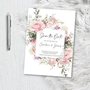 Floral Save the Date Invitation Announcement Engagement card - blush pink - dusty rose - flower Invite