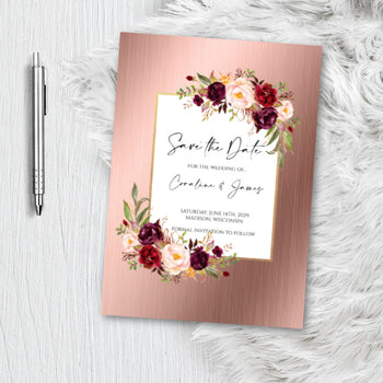 Rose Gold Floral Save the Date Invitation Announcement Engagement card - blush pink - dusty rose - flower Invite