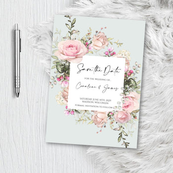 Floral Save the Date Invitation Announcement Engagement card - blush pink - dusty rose - flower Invite