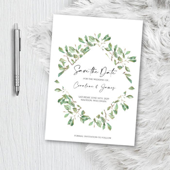 Greenery Botanical Save the Date Invitation Announcement Engagement card Invite