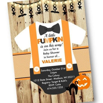 Halloween Onesie Baby Shower Invitation Flyer with Pumpkin - Holiday Invitation