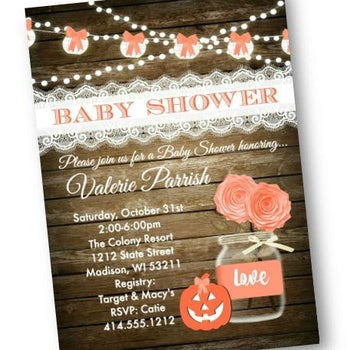 Halloween Rustic Mason Jar Baby Shower Invitation Flyer with Pumpkin - Holiday Invitation