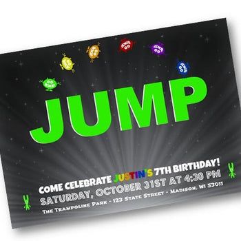 Jump Birthday Invitation - Trampoline Skyzone Party Invite for Boy or Girl - Birthday Invitation