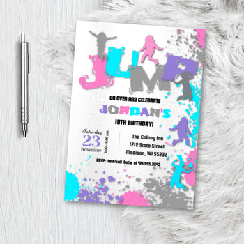 Jump Birthday Invitation, Trampoline Park Invite, Boy Girl Party Invite for SkyZone Jump Zone