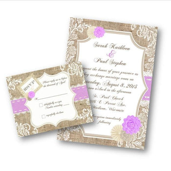 Lavendar/ Purple Burlap And Lace Wedding Invitations - Wedding Suite