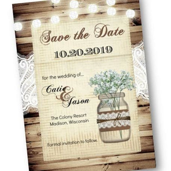 Mason Jar Babys Breath Save The Date Wedding Invitation Card - Save the Date