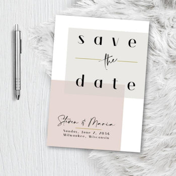 Modern Block Save the Date Invitation Announcement Engagement card - blush pink - dusty rose - gold Minimalist Invite