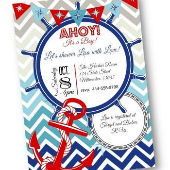 Nautical Baby Shower Invitation Flyer with Red White and Blue and Anchor - Baby Shower Invitation