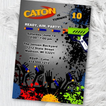 Nerf Gun Birthday Party Invitation - Dart Battle Birthday Theme Invite - Printed or Printable - Nerf Battle Invite Boy Flyer - Birthday