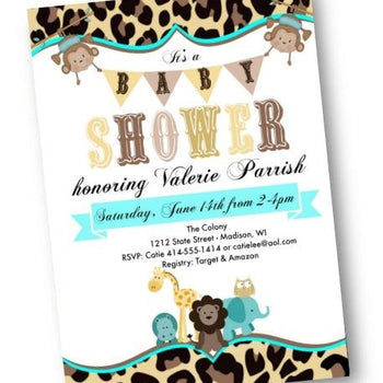 Noahs Ark Teal Baby Shower Invitation Flyer for boy or girl with blue or pink - Baby Shower Invitation