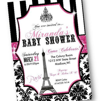 Paris Baby Shower Invitation flyer with pink and black - Baby Shower Invitation