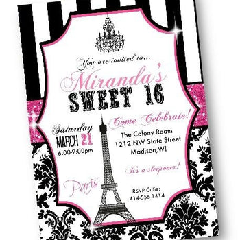 Paris Sweet 16 Birthday Invitation Quinceanera Flyer with Eiffel Tower - Birthday Invitation