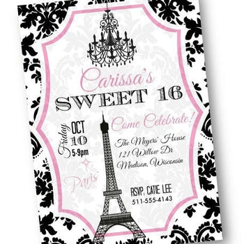 Paris Sweet 16 Invitation flyer Quinceanera invitation with Eiffel Tower - Birthday Invitation