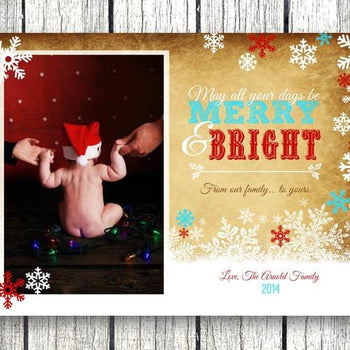 Photo Rustic Snowflake Merry And Bright Christmas Card - Christmas Card