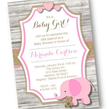 Pink Elephant Baby Shower Invitation for Girl - Baby Shower Invitation